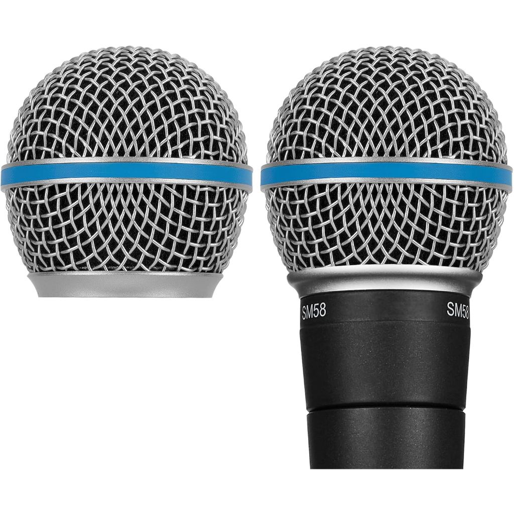 Creass Creators ตะแกรงเปลี่ยนไมโครโฟนเข้ากันได้กับ Shure BETA 58A, SV100 ฝาครอบหัวไมค์, ไมโครโฟนหัวบอลตาข่ายย่าง, อะไหล่แคปซูล (สีเงิน / 2 แพ็ค)