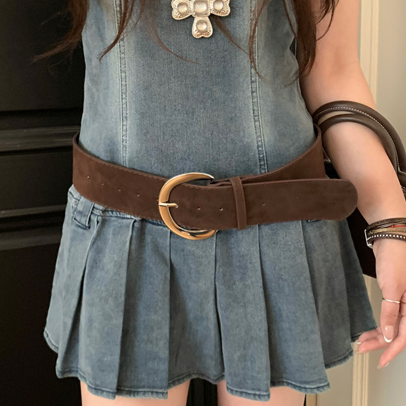 เข็มขัดกว้างสไตล์อเมริกาย้อนยุคสำหรับผู้หญิง เรียบง่ายและสวมใส่ง่าย