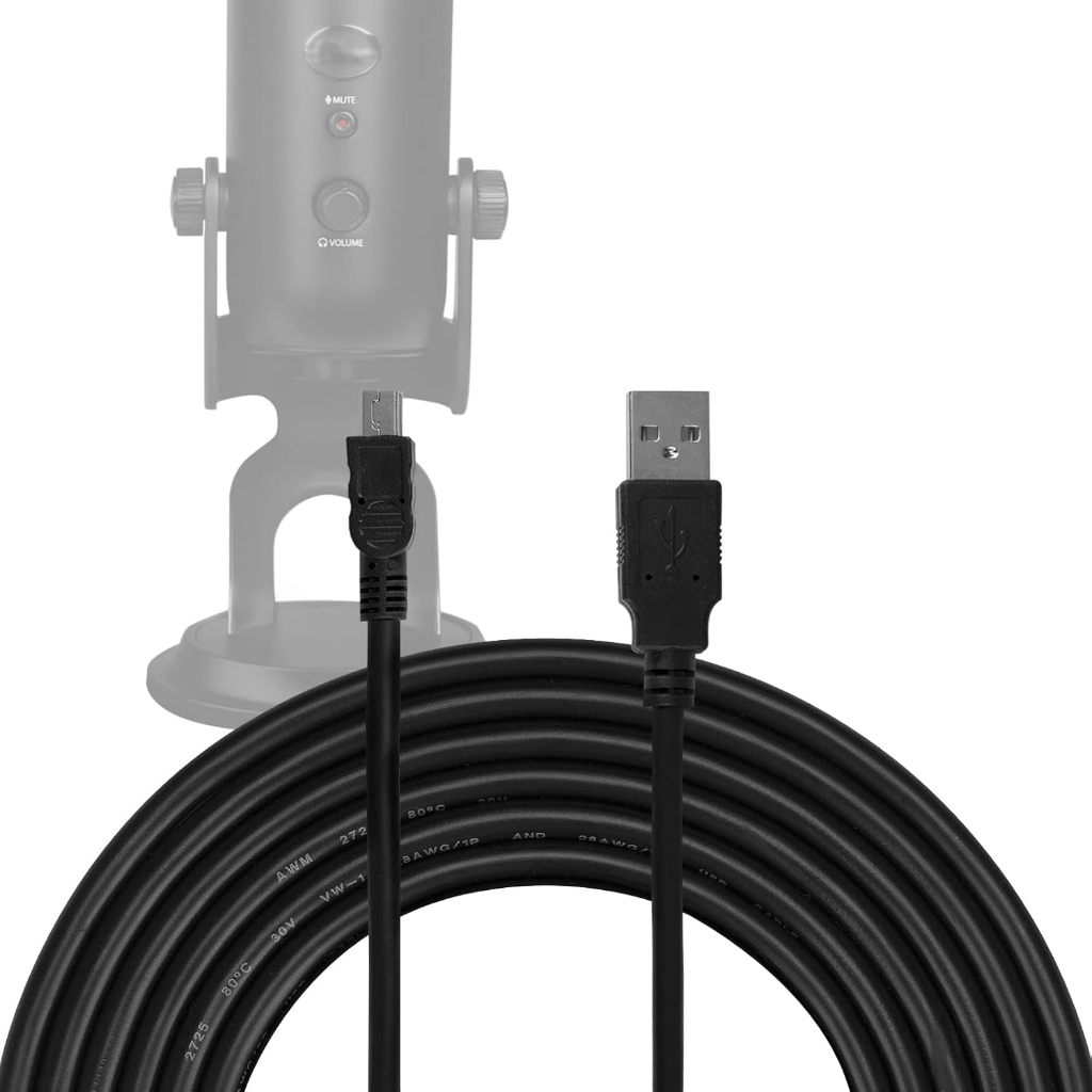 Creass Creators สายไมโครโฟน USB-A to Mini-USB เข้ากันได้กับ Logitech สําหรับ Creators Blue Yeti, Yeti Pro, Snowball iCE, สายไมค์