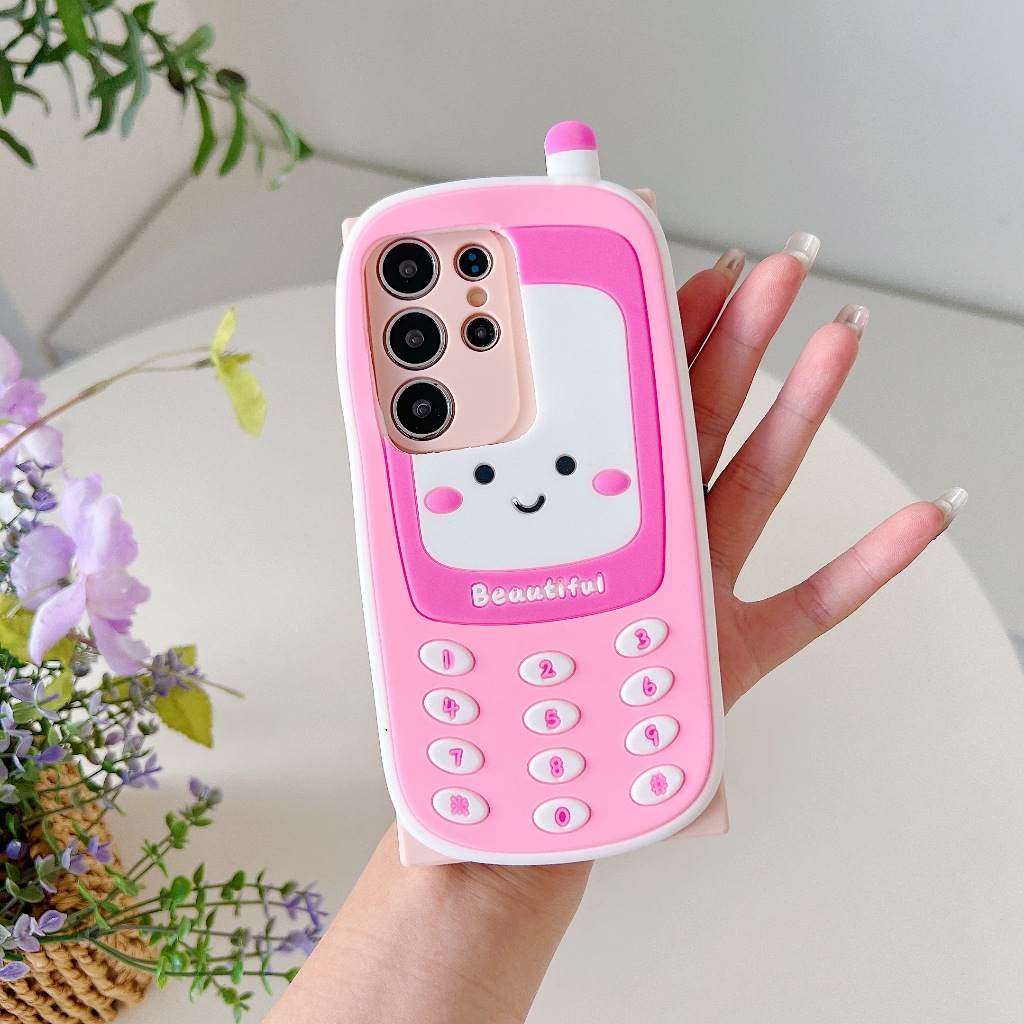 การ์ตูนน่ารัก 3D หน้าปัดแก้มแดง ยิ้ม เคส Samsung Galaxy S25 Ultra S25 Plus S25 S24 FE S24 Ultra S24 