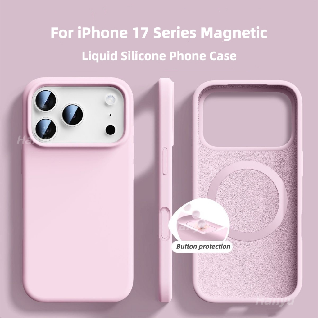 แม่เหล็กซิลิโคนเหลว iP17 16 พร้อมปุ่มป้องกันเคสโทรศัพท์สําหรับ iPhone 17 16 15 Pro Max ซิลิโคนนุ่มกรณี 17Air โทรศัพท์กันกระแทกปกหลัง