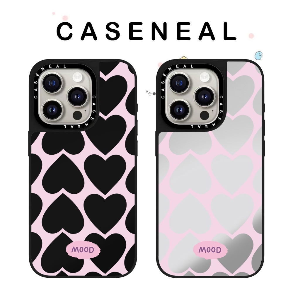 CASENEAL สีดําสีชมพู Love คุณภาพสูงกระจกเคสโทรศัพท์เหมาะสําหรับ iPhone 17ProMax 17pro 17 air 16promax 16 15promax 15 14promax 13 13promax แฟชั่น Anti Drop Hard Case