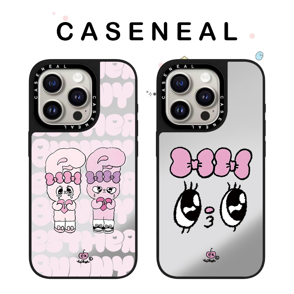 CASENEAL กระต่ายสีชมพูคุณภาพสูงกระจกเคสโทรศัพท์เหมาะสําหรับiPhone 17ProMax 17pro 17 air 16promax 16 15promax 15 14promax 13 13Promaxแฟชั่นAnti Drop Hard Case