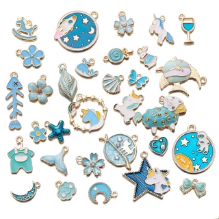 จี้สุ่ม 10 ชิ้น แบบผสมสไตล์ หลายสี สำหรับ DIY สร้อยคอ-สร้อยข้อมือ ของขวัญแฟชั่น
