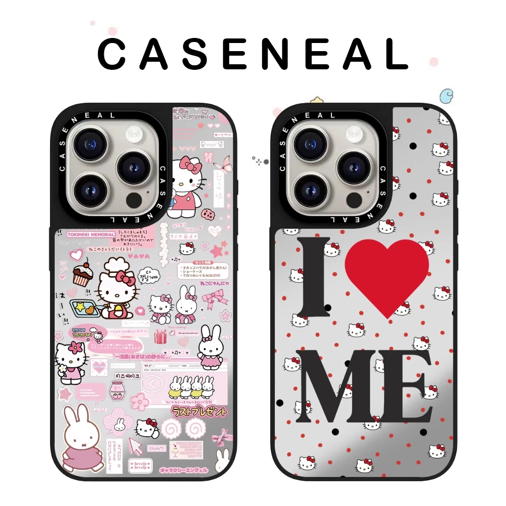 CASENEAL น่ารัก Kitty คุณภาพสูงกระจกเคสโทรศัพท์เหมาะสําหรับ iPhone 17ProMax 17pro 17 air 16promax 16 15promax 15 14promax 13 13promax แฟชั่น Anti Drop Hard Case