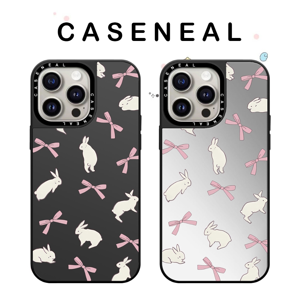 CASENEAL ริบบิ้นกระต่ายคุณภาพสูงกระจกเคสโทรศัพท์เหมาะสําหรับ iPhone 17ProMax 17pro 17 air 16promax 16 15promax 15 14promax 13 13promax แฟชั่น Anti Drop Hard Case