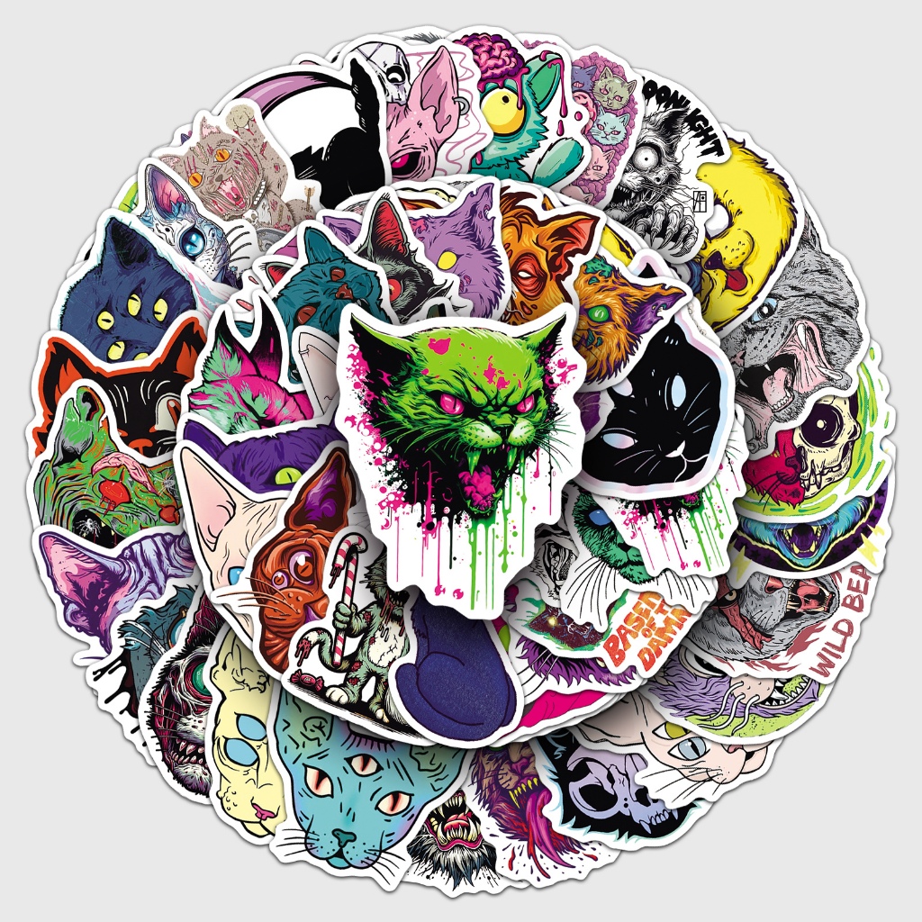 50pcs Vintage Terrifying Cat สติกเกอร์กันน้ําสําหรับ Tumbler แล็ปท็อปเคสโทรศัพท์รถสติกเกอร์ Graffiti Creative DIY