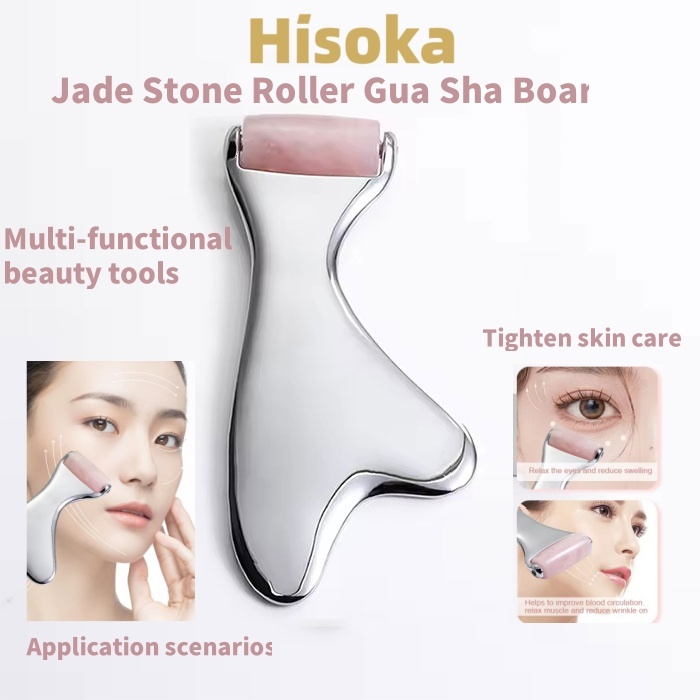 Hisoka Gua Sha นวด 2-in-1 Gua Sha & Jade Rose Board ยกและบริษัทควอตซ์ Roller Scraping นวดผิวหน้า Gua Sha หยก Roller