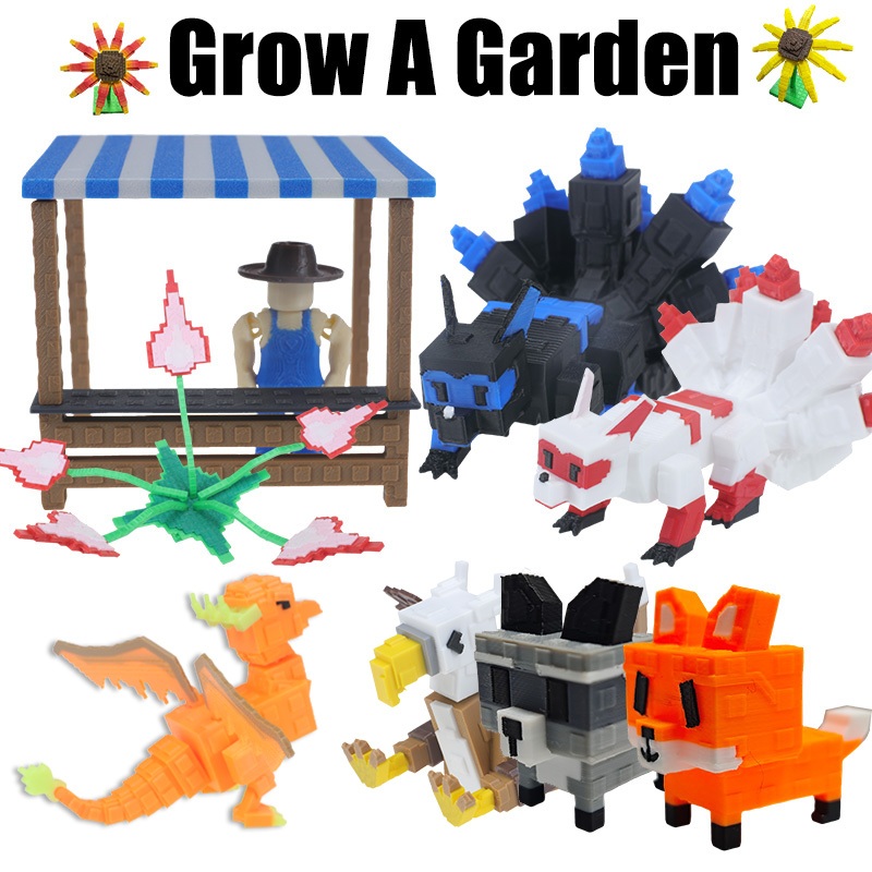 Raccoon Grow A Garden 3D การพิมพ์ของเล่น Roblox สัตว์เลี้ยง Corrupted Kitsune T-Rex Dragonfly Action