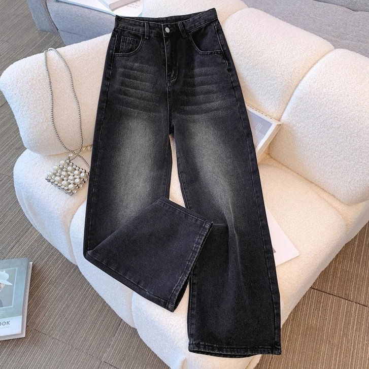 S-5XL~Baggy jeans  black กางเกงยีนส์สีดำสไตล์เกาหลี ทรงหลวมเอวสูง สวมใส่ง่ายในหน้าร้อน HOT