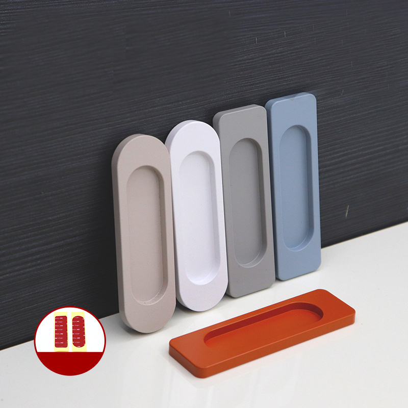 สองด้านกาวในตัวจับสีส้ม/สีฟ้า/สีขาว/สีเทาเข้ม/สีเทาอ่อนอลูมิเนียมอัลลอยด์ประตูกระจกลูกบิดไม่มีเจาะ ไอเอ็นจี มือจับประตูบานเลื่อนหน้าต่าง