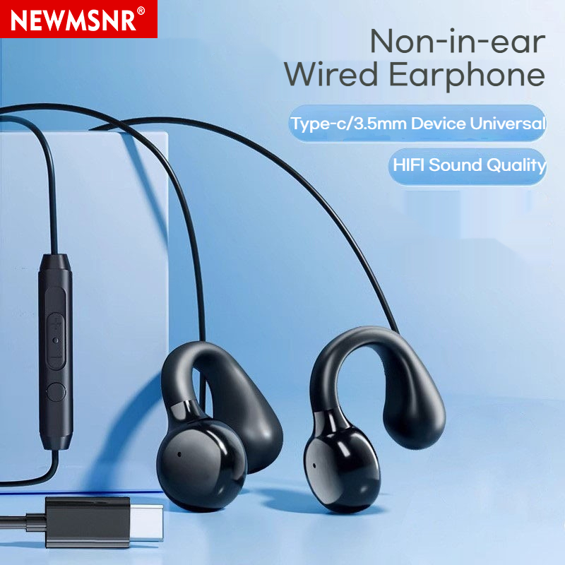 Newmsnr Type-c 9D ใหม่ Non-in-ear หูฟังแบบมีสาย Bone Conduction การสร้างแบบจําลองหูฟังพร้อมไมโครโฟนไม่รั่วเสียงไม่เจ็บปวดหูฟังโทรศัพท์มือถือแท็บเล็ตคอมพิวเตอร์ Universal Clip-on Ear