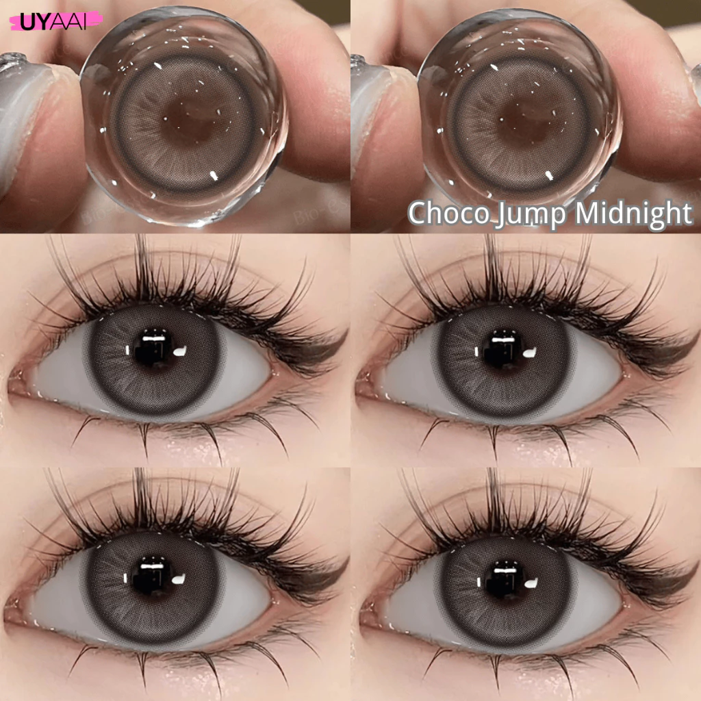 คอนแทคเลนส์สีดํา [ปกติ(0.00)] UYAAI Choco Jump series คอนแทคเลนส์สี Midnight Brown 14.2mm คอนแทคเลนส์รายเดือน