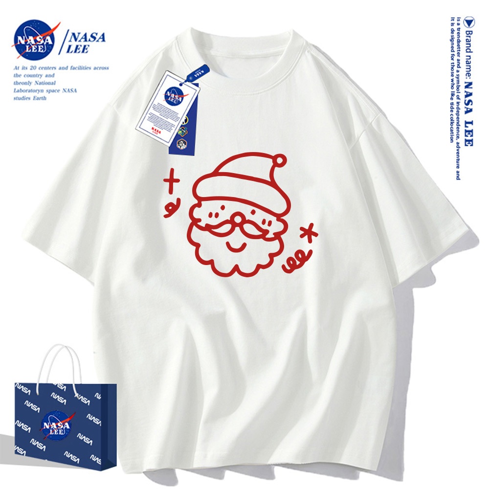 🔥จัดส่งในวันเดียว🔥เสื้อยืดแขนสั้น NASA - ซานตาคลอส 100% ผ้าฝ้าย ใส่ได้ทั้งชายและหญิง