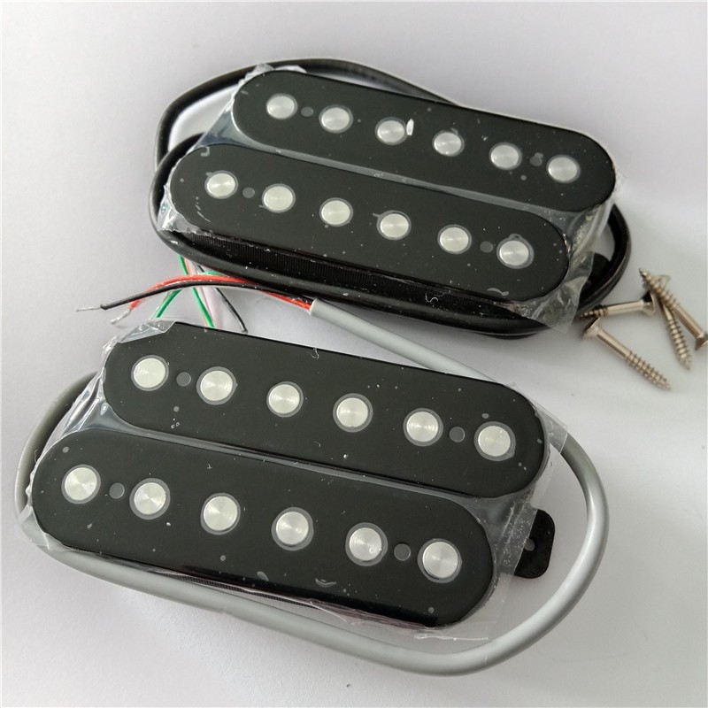 สีดํา 2PCS พัดลม Fretted 6 สายกีตาร์ไฟฟ้า Double Coil Pickups สะพานและคอ Passived Pickups SD623