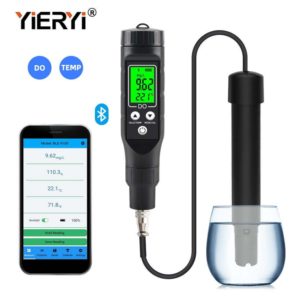 YIERYI BLE-9100 Bluetooth เครื่องวัดออกซิเจนละลายน้ํา DO Tester with APP, 0-30mg/L Range, การวัดอุณห