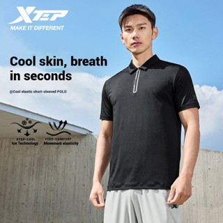 XTEP ผู้ชายโปโลแขนสั้น 2025 ฤดูร้อนใหม่ เสื้อยืนขึ้นปะระบายอ…