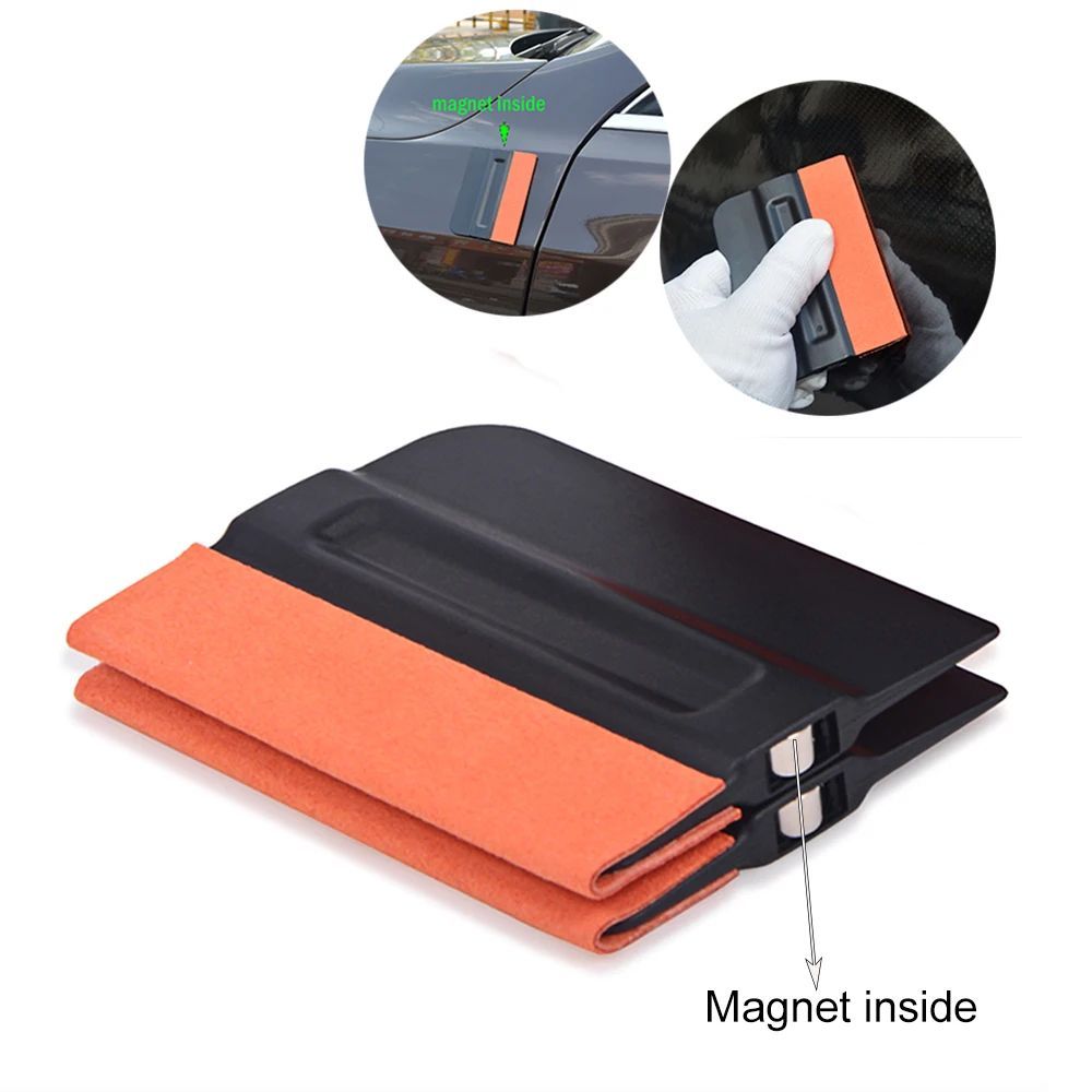 1 PC คาร์บอนไฟเบอร์ฟิล์มแม่เหล็กไม้กวาดรถไวนิล Wrap Scraper Window Tint Magnetic Scraper พร้อม Scratch-free Suede Felt รถ Wrapp