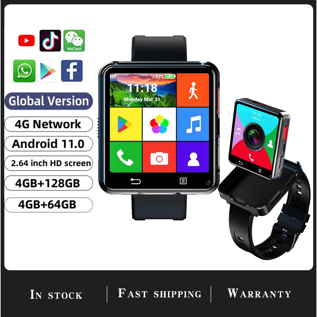 ใหม่ Q668 4G สมาร์ทนาฬิกา 4GB RAM 128GB ROM Android 11.0 2.64 นิ้วหน้าจอขนาดใหญ่ 1200mAh แบตเตอรี่ต่