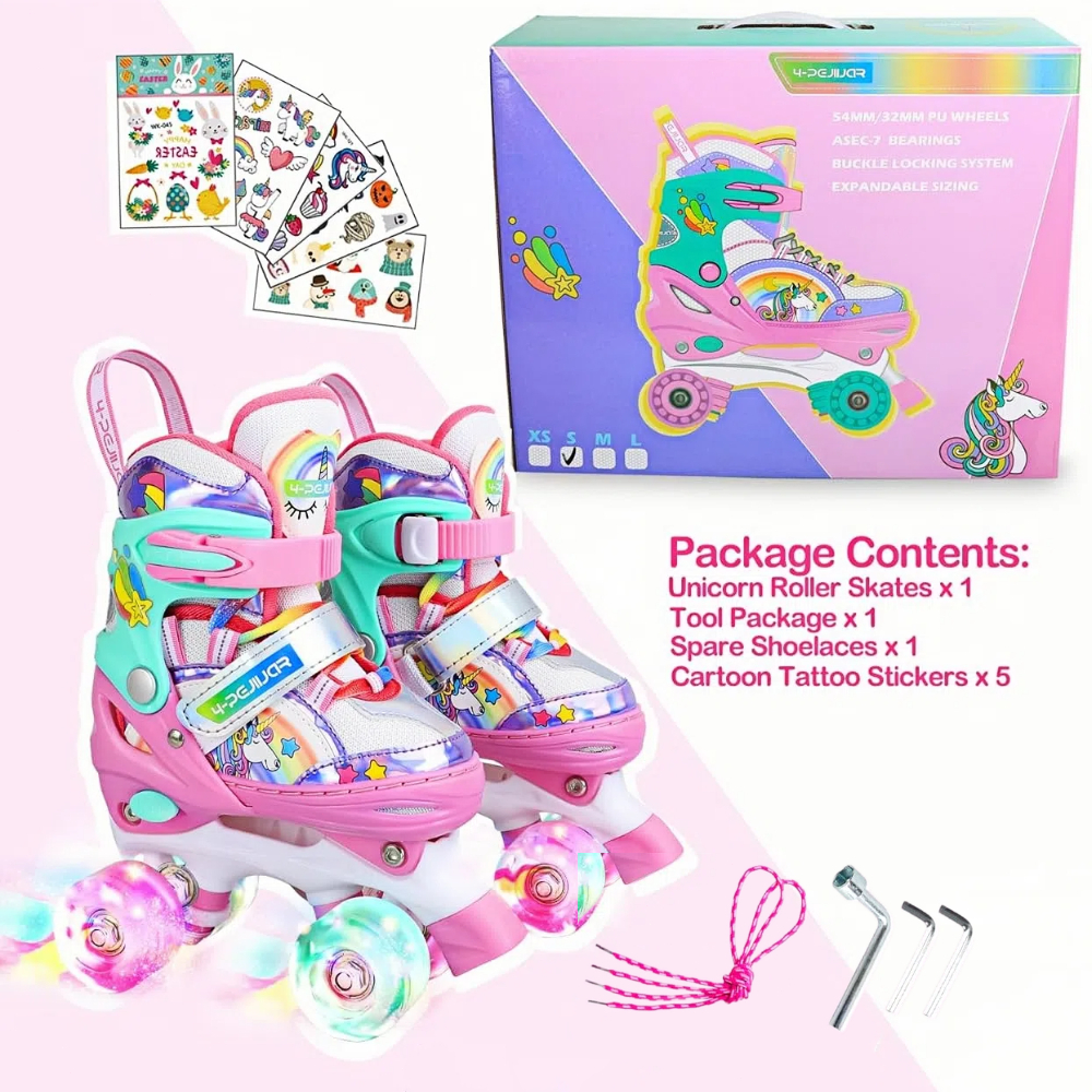 รองเท้าสเก็ตเด็ก✨โรลเลอร์สเก็ตเด็ก,สองแถว ล้อเรืองแสง กันกระแทก, ซึมอากาศสบาย.ซึมอากาศ มีให้เลือก 2 สี,สีพาสเทล,แพ็คเกจหมวกกันน็อค,แฟชั่นเด็ก - รูปที่ 3