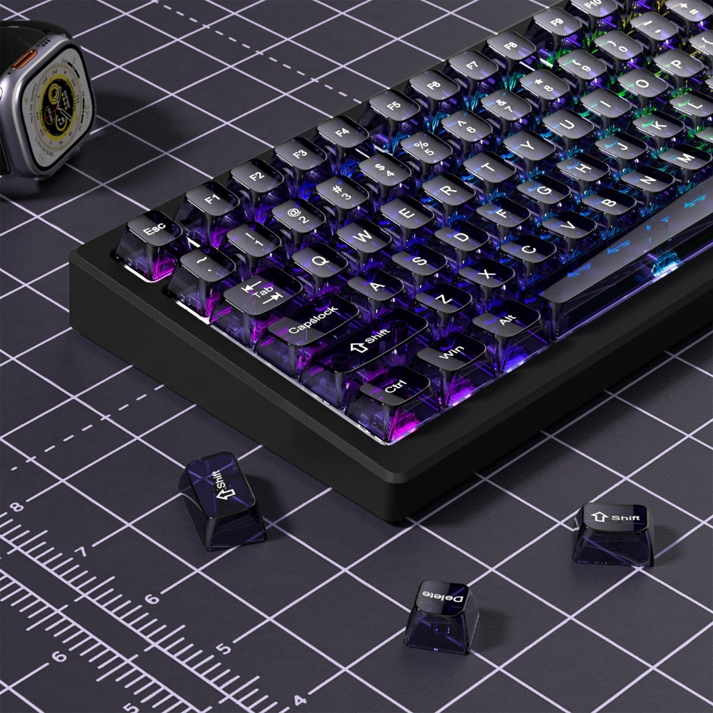 สีม่วง Crysta Clear Keycaps 115 คีย์โปร่งใส MDA โปรไฟล์ Shine ผ่าน Keycaps สําหรับ Cherry Gateron MX
