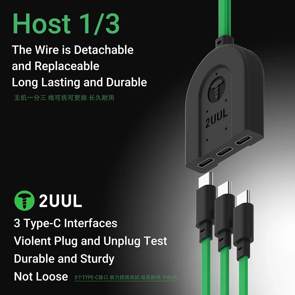 2UUL PW02 Data Startup Power Boot Cable Multi 3 อินเทอร์เฟซ Type-C การตรวจจับที่มีประสิทธิภาพสําหรับ iPhone 7-16PM Android Repair เครื่องมือทดสอบ