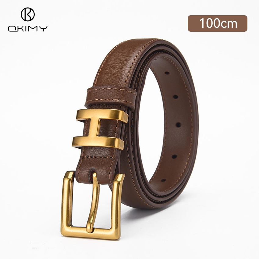 OKIMY เข็มขัดแฟชั่นผู้หญิง ทรงสง่า หัวเข็มขัดโลหะผสม ทำจากหนังวัวคุณภาพ