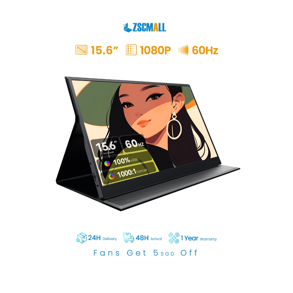 ZSCMALL จอภาพแบบพกพาสําหรับแล็ปท็อป 14/15.6 1080P IPS