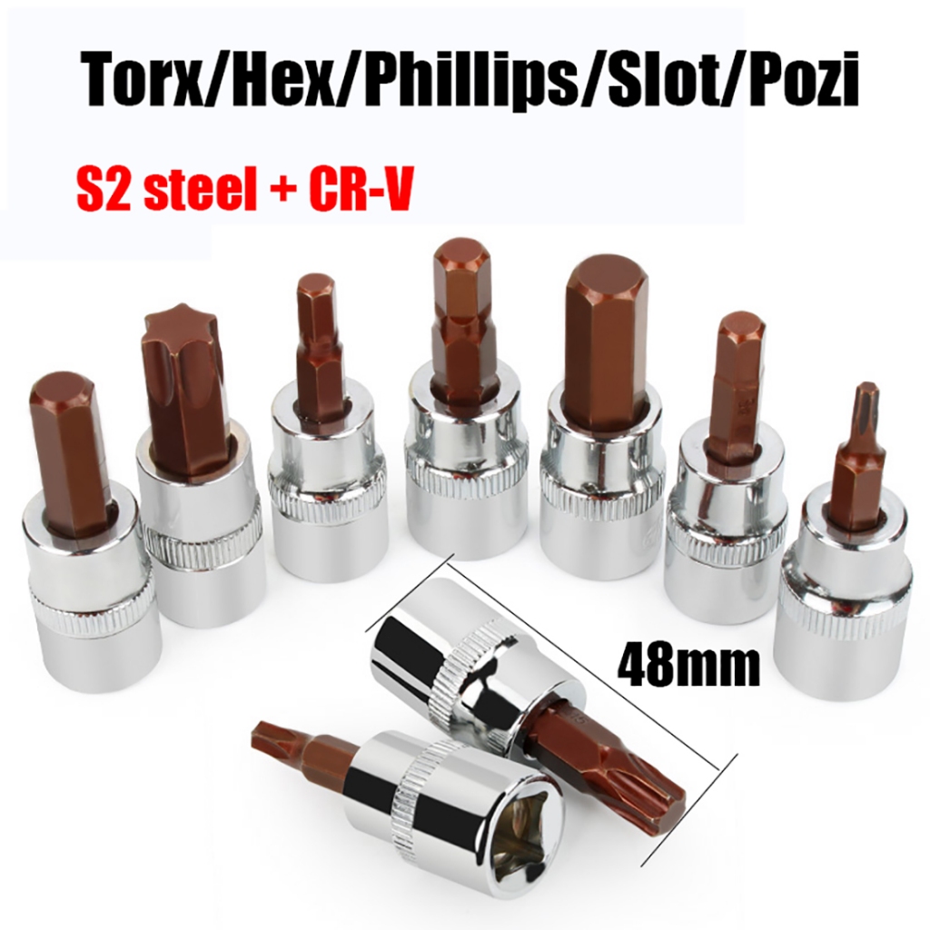 Impact Torx/Hex/Phillips/Slot/Pozi Bit 3/8"Drive Socket Ratchet ไขควง Bits
