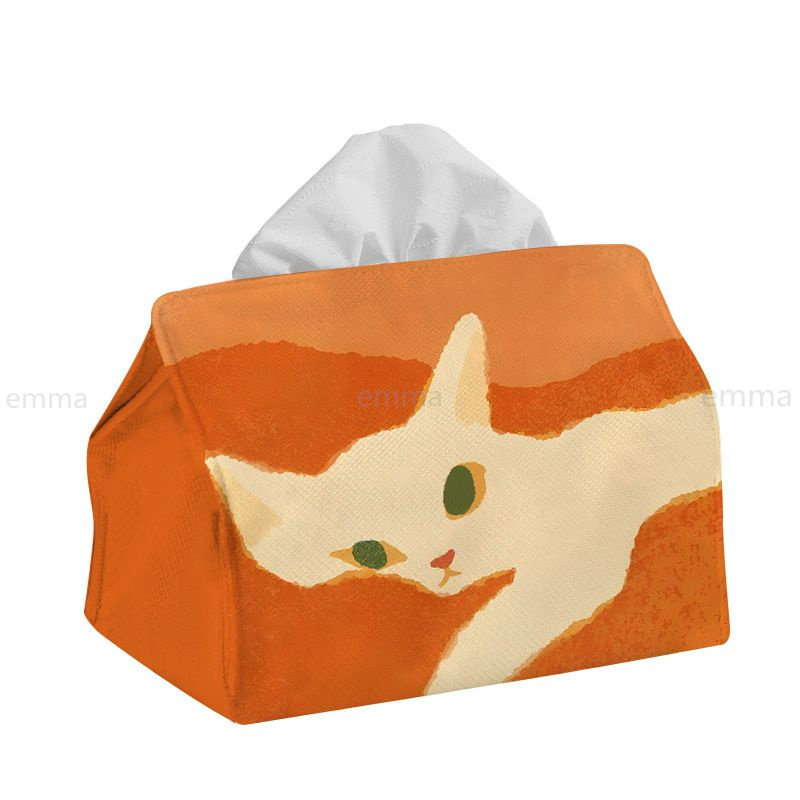 Nordic Cat Home Tissue Holder ห้องนอนโต๊ะข้างเตียงเดสก์ท็อปห้องนั่งเล่นผ้าล้างทําความสะอาดได้กระดาษทิชชูกระเป๋า