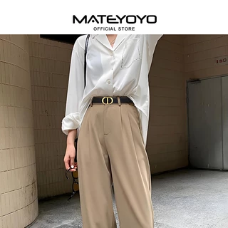 MATEYOYO เข็มขัดหนังแฟชั่นผู้หญิง สไตล์หรูหราพร้อมหัวเข็มขัดทอง ดีไซน์ปรับได้ พร้อมตกแต่งด้วยหัวเข็มขัดโลหะผสม