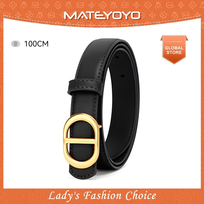 MATEYOYO เข็มขัดหนังแฟชั่นผู้หญิง สไตล์หรูหราพร้อมหัวเข็มขัดทอง ดีไซน์ปรับได้ พร้อมตกแต่งด้วยหัวเข็มขัดโลหะผสม
