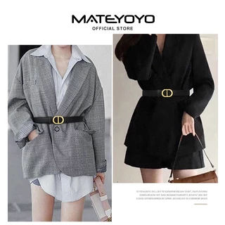 MATEYOYO เข็มขัดหนังแฟชั่นผู้หญิง สไตล์หรูหราพร้อมหัวเข็มขัดทอง ดีไซน์ปรับได้ พร้อมตกแต่งด้วยหัวเข็มขัดโลหะผสม