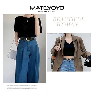 MATEYOYO เข็มขัดหนังแฟชั่นผู้หญิง สไตล์หรูหราพร้อมหัวเข็มขัดทอง ดีไซน์ปรับได้ พร้อมตกแต่งด้วยหัวเข็มขัดโลหะผสม