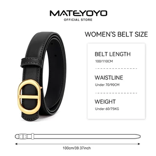 MATEYOYO เข็มขัดหนังแฟชั่นผู้หญิง สไตล์หรูหราพร้อมหัวเข็มขัดทอง ดีไซน์ปรับได้ พร้อมตกแต่งด้วยหัวเข็มขัดโลหะผสม