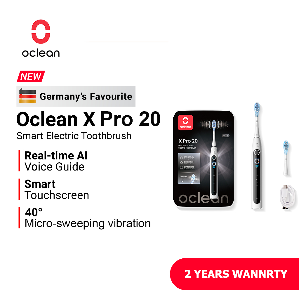 แปรงสีฟันไฟฟ้า Oclean หมุนสั่นสะเทือนทําความสะอาดฟันสีขาวผู้ใหญ่แปรงฟันไฟฟ้า 40° Micro-Sweeping Vibration ชาร์จเปลี่ยนหัวแปรง X Pro 20