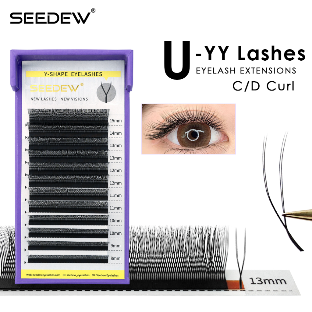 SEEDEW 2D ขนตาตัว U YY ขนตาแยกเคล็ดลับ Lashes นุ่มธรรมชาติปริมาณพัดลมขนตาปลอม ขนตา yy