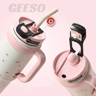 GEESO ถ้วยฉนวนแบบพกพา ถ้วยน้ำแข็ง สแตนเลส 316 ความจุ1000มล มีหลายสีให้เลือก ถ้วยความร้อนสร้างสรรค์ ความจุขนาดใหญ่ Large Capacity Cartoon Vacuum Tumbler Thermos 潮流冰霸杯