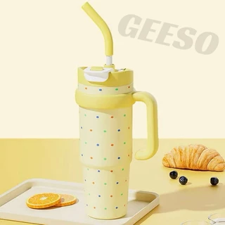 GEESO ถ้วยฉนวนแบบพกพา ถ้วยน้ำแข็ง สแตนเลส 316 ความจุ1000มล มีหลายสีให้เลือก ถ้วยความร้อนสร้างสรรค์ ความจุขนาดใหญ่ Large Capacity Cartoon Vacuum Tumbler Thermos 潮流冰霸杯