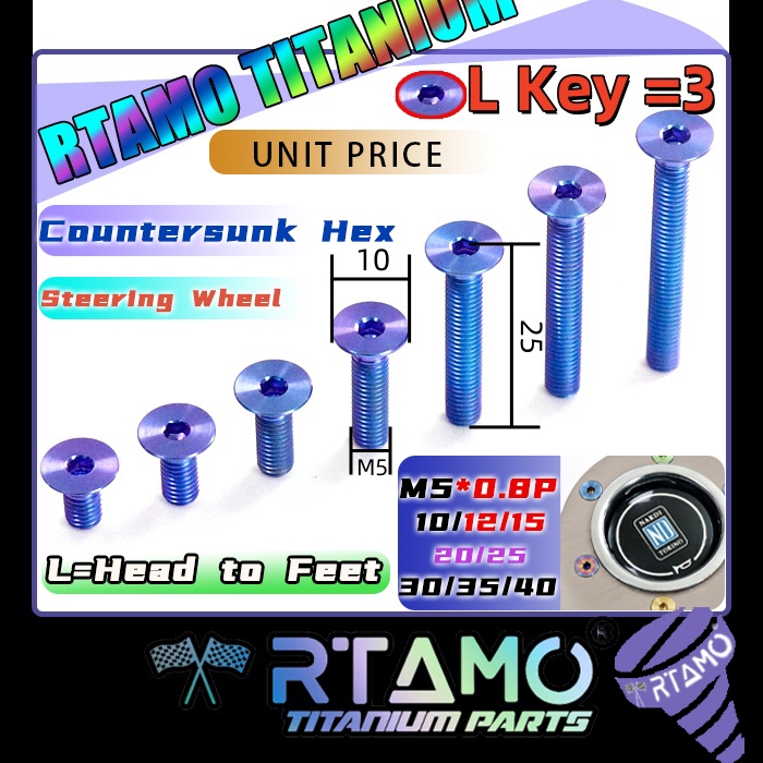 RTAMO Titanium Gr5 M5(#8)x10-50L Countersunk Head Fit Momo Nardi แผ่น Abs พวงมาลัย ฝาถังน้ํามันเชื้อ