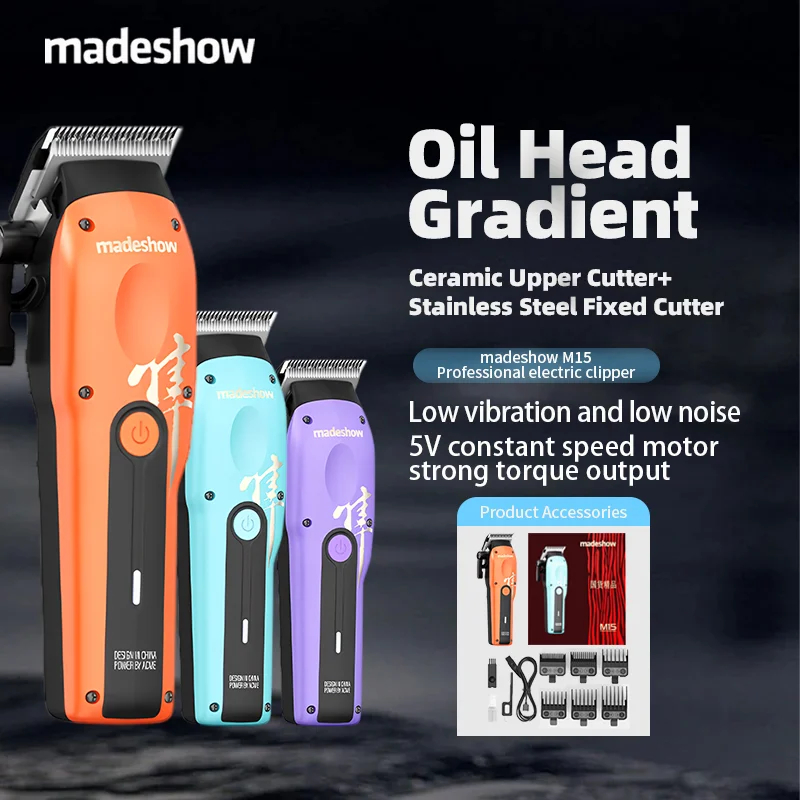 Madeshow M15 ใหม่ Professional ไฟฟ้าผม Clipper อัพเกรดล้างทําความสะอาดได้ Titanium-Coated ใบมีด Salo