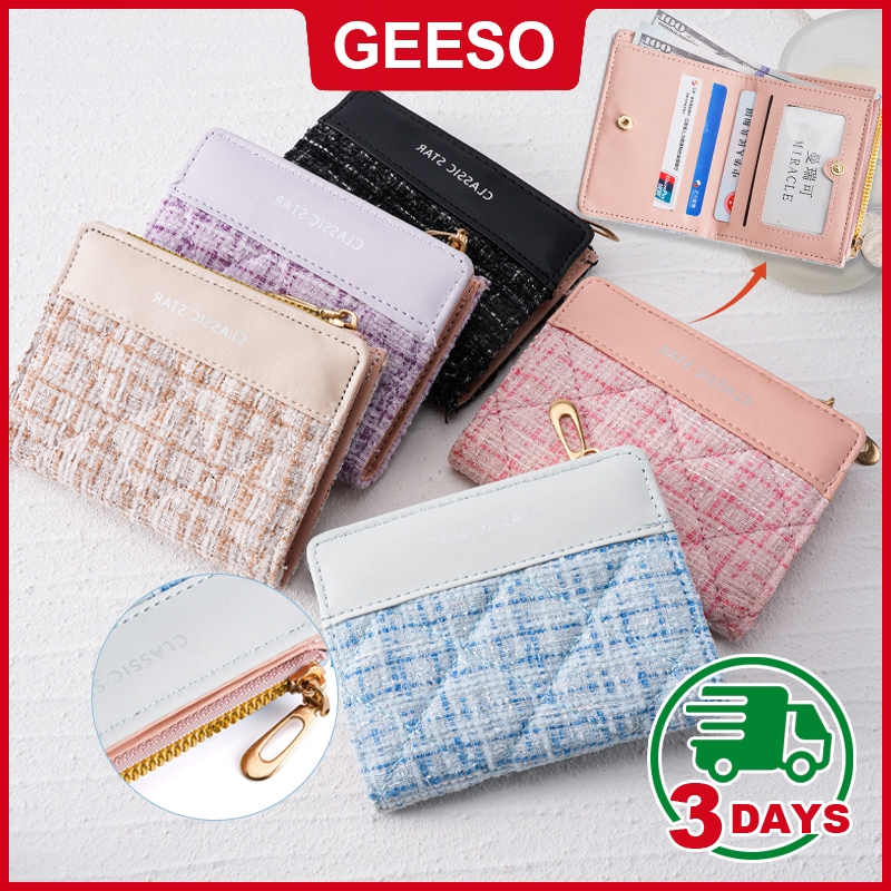 GEESO กระเป๋าสตางค์ พกพาสะดวก ขนาดเล็กแบบพกพา พร้อมช่องใส่บัตร แฟชั่นสําหรับสตรี สีสดใส Portable Pocket Wallet 零钱包
