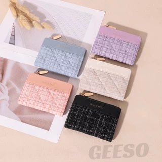 GEESO กระเป๋าสตางค์ พกพาสะดวก ขนาดเล็กแบบพกพา พร้อมช่องใส่บัตร แฟชั่นสําหรับสตรี สีสดใส Portable Pocket Wallet 零钱包