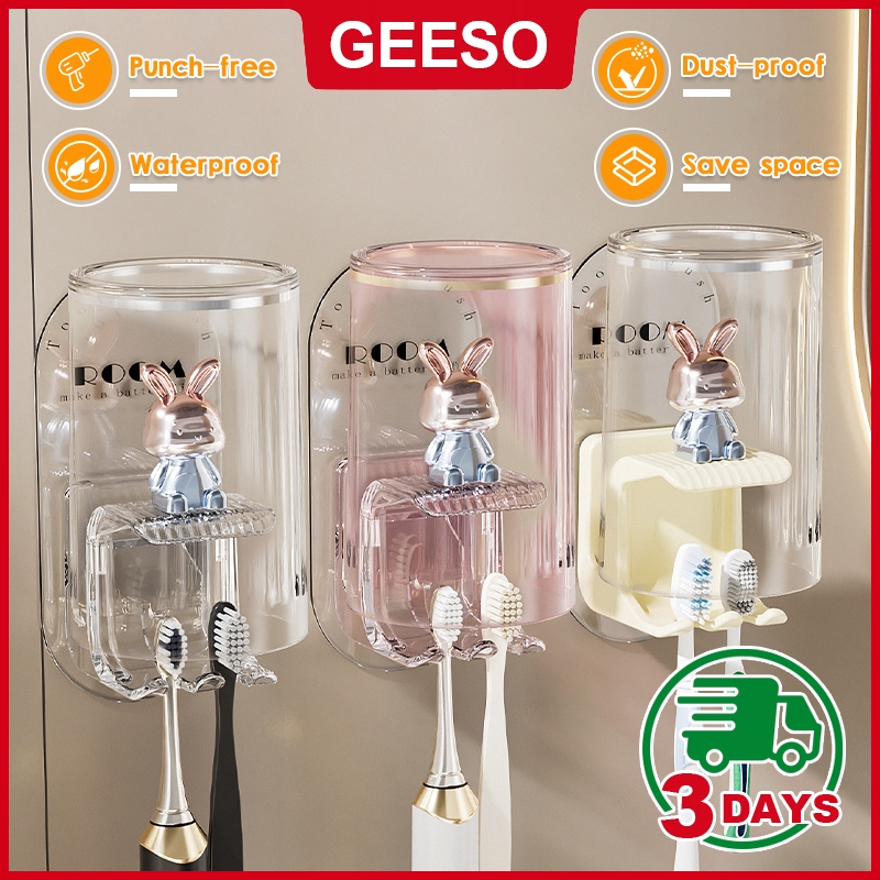 GEESO ที่วางแปรงสีฟัน แบบติดผนัง ชั้นวางแปรงสีฟันไฟฟ้า ลายการ์ตูนกระต่ายน่ารัก ไร้รอยต่อ หรูหรา ชั้น