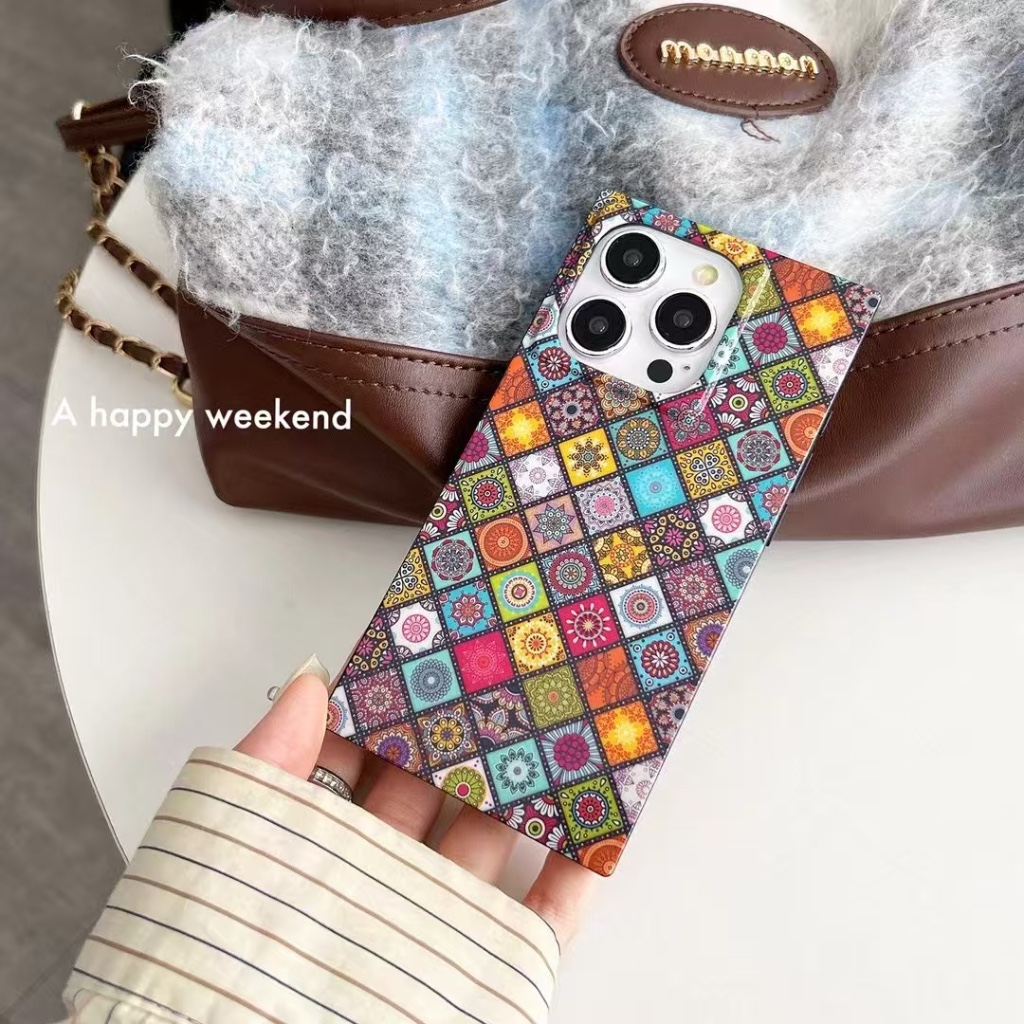 ใหม่ Square Bohemian Style Stylish Vibrant เคสโทรศัพท์กันกระแทกสําหรับ iPhone 1716 15 14 13ProPro Ma