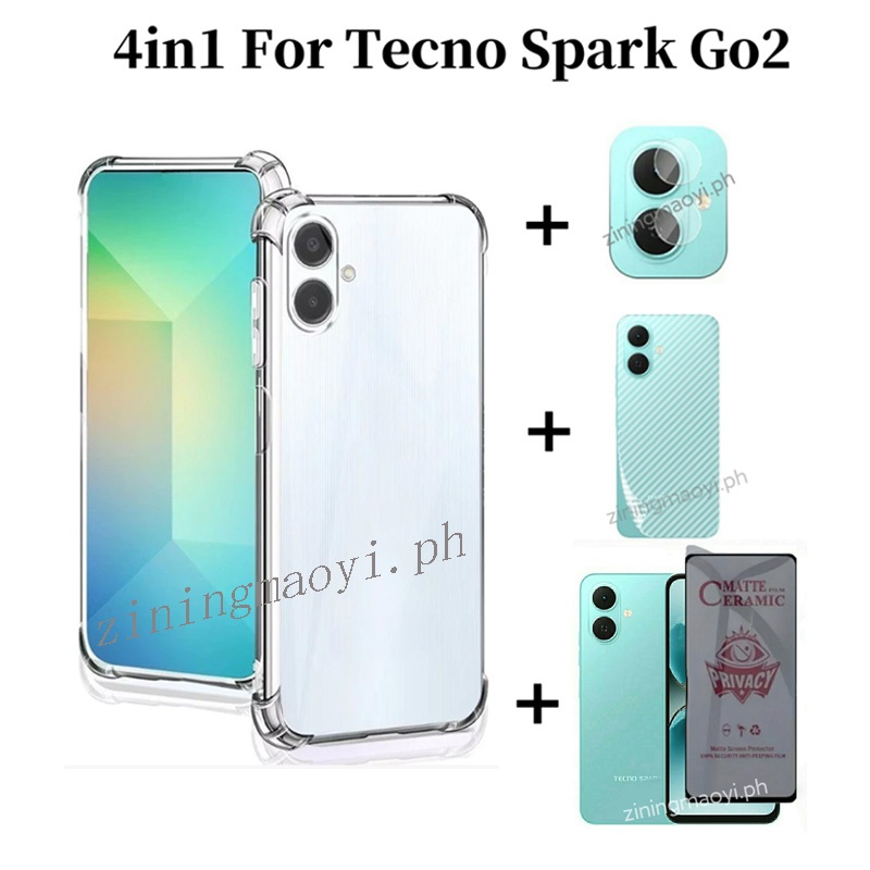 4in1 Tecno Spark Go 2 เคสโทรศัพท์กันกระแทกสําหรับ Tecno Spark Go 1S Go2025 2024 ป้องกันหน้าจอและฟิล์
