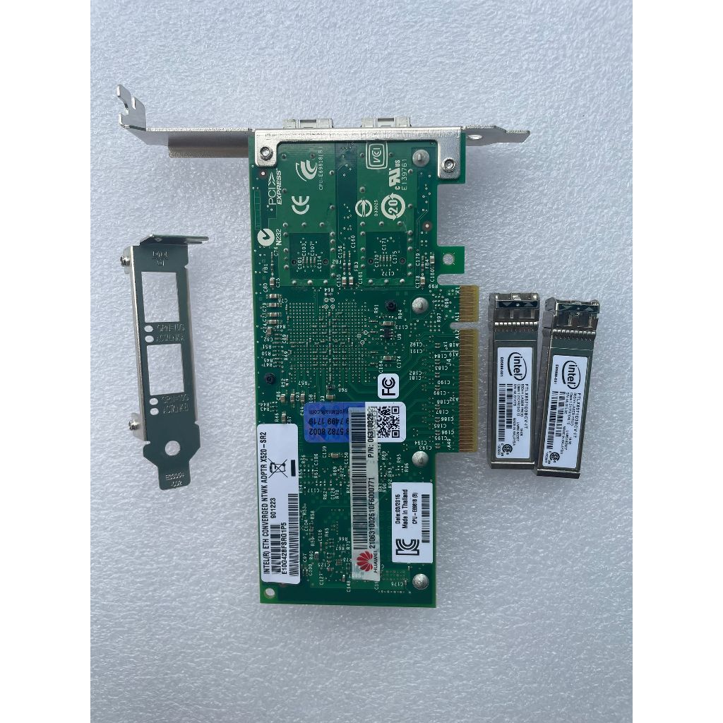 [สต๊อกพร้อม] intel x520-sr2 E10G42BFSR 82599ES ชิป SFP Dual Port 10G การ์ดเครือข่ายไฟเบอร์ออปติก LC 