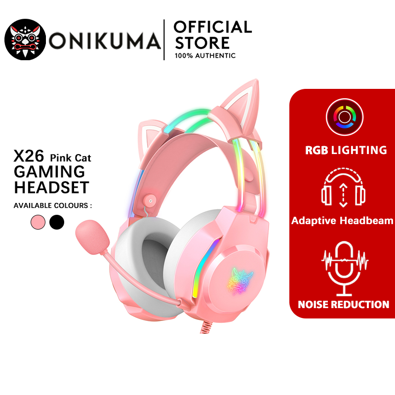 ONIKUMA X26 RGB หูฟังหูแมวน่ารักหูฟังแบบมีสายหูฟังสเตอริโอพร้อมไมโครโฟนสำหรับเล่นเกม