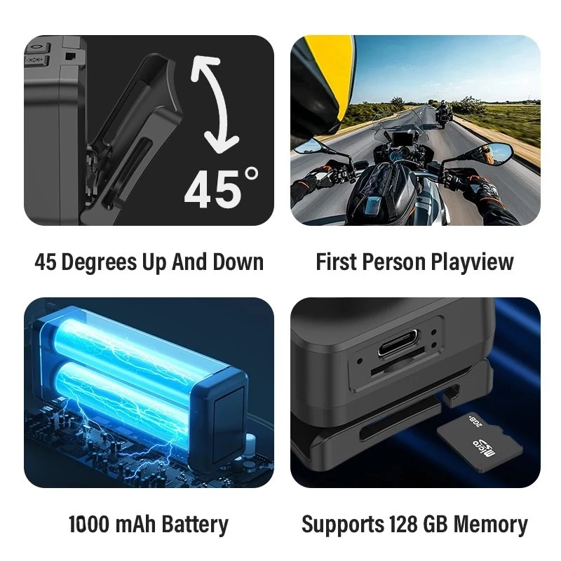 กล้องวิดีโอติดศีรษะหมวกกันน็อค 1080P สำหรับขี่จักรยานวิ่ง thumbnail 7