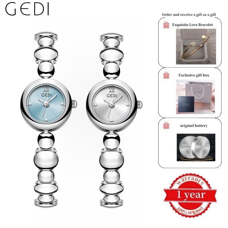 GEDI เกดี ใหม่ขนาดเล็กสแตนเลสกันน้ํานาฬิกาผู้หญิง 620605 ฟรีกล่องของขวัญ